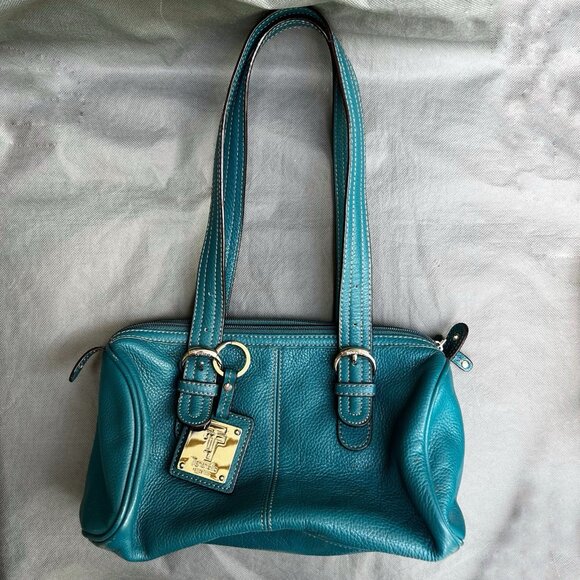 Tiganello Blue Teal Pebbled Leather Slouchy Purse Bag - Picture 1 of 11